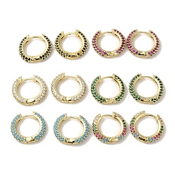 Mixed Color Rack Plating Brass Micro Pave Cubic Zirconia Huggie Hoop Earrings for Women, Golden, Mixed Color, 16.5x3.5mm