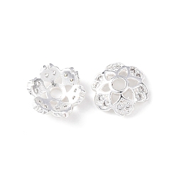 Посеребрённый Шапочки и конусы для бусин, латунные, цветок, без кадмия и без свинца, стойки покрытие, долговечный, 925 серебро покрытием, 10x9x3 мм, отверстие : 1.8 мм