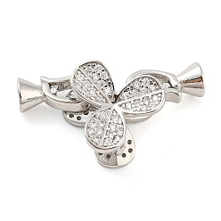 Платина Латунное микропейв, прозрачный кубический цирконий, складные застежки, клевер, платина, Цветок: 15x15x9 мм, застежка : 12x6x6 mm, внутренний диаметр: 4 мм