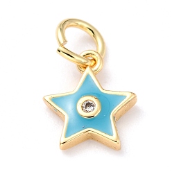 Темно-Голубой Латунь эмаль подвески, без кадмия и без свинца, долговечный, звезда, реальный 18 k позолоченный, глубокое синее небо, 9.5x8x2 мм, отверстие : 2.5 мм