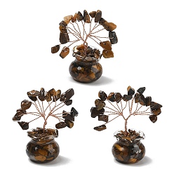 Tiger Eye Natural Tiger Eye Chips Tree of Life Decorations, with Glass Pot Base & Copper Wire, Feng Shui Energy Stone Gift for Home Desktop Decoration, 26x52~56mm
