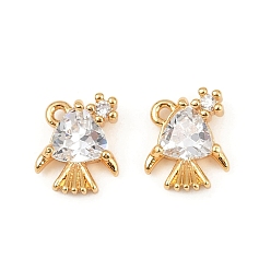 Fish Подвески из латуни с микропаве из кубических цирконий на тему океана, долговечный, без никеля , реальный 18 k позолоченный, рыба, 9x8x3 мм, отверстие : 0.8 мм