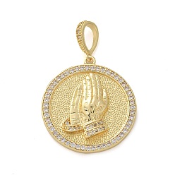 Настоящее золото 18K Латунные микропаве прозрачные подвески с фианитом, плоский круглый с накидкой, стойки покрытие, долговечный, без свинца и без кадмия, реальный 18 k позолоченный, 43 мм