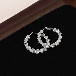 Платина Серьги-кольца из искусственного жемчуга с железным пластиком, платина, 85 мм