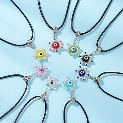 (52) Непрозрачная лаванда Ожерелья с подвесками из стеклянных бусин и лампворка от сглаза ручной работы, ожерелья из черного вощеного хлопкового шнура, античное серебро, разноцветные, 17.68 дюйм (44.9 см)