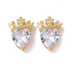Золотой Латунные микропаве прозрачные подвески с фианитом, без кадмия и без свинца, Корона с сердцем, золотые, 18.5x14x7.5 мм, отверстие : 2x2.5 мм