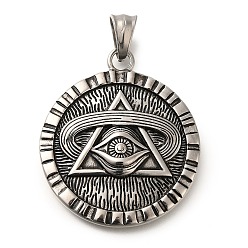 Античное Серебро 304 подвески из нержавеющей стали, плоский круг с подвеской-глазом провидения, античное серебро, 41x35.5x5 мм, отверстие : 8.5x5 мм