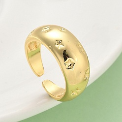 Настоящее золото 18K Латунь манжеты кольца, без кадмия, без никеля и без свинца, открытые кольца, звезда, реальный 18 k позолоченный, 10 мм, внутренний диаметр: регулируемый