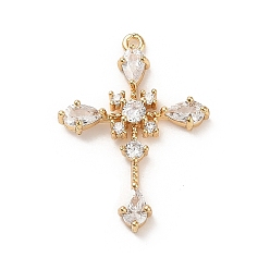 Cross Латунные микро проложить кубического циркония подвески, крестик, 27.5x19.5x3 мм, отверстие : 1.2 мм