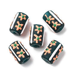 Зеленый Эмалевые бусины ручной работы в технике лэмпворк, бусины ручной работы, ухабистая колонна, зелёные, 18.5~19.5x13~15.5 мм, отверстие : 2 мм