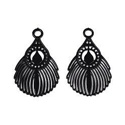 Черный 430 подвеска из нержавеющей стали, окрашенная распылением, филигранные подвески в виде павлиньих перьев, чёрные, 16.5x10x0.3 мм, отверстие : 1.5 мм