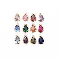 Mixed Color Brass Inlaid Cubic Zirconia Charms, Nickel Free, Long-Lasting Plated, Real 18K Gold Plated, Teardrop, Mixed Color, 8x5x2mm, Hole: 0.8mm