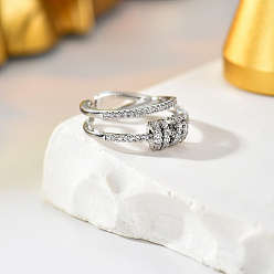 Platinum Brass Micro Pave Cubic Zirconia Cuff Open Rings for Women, Platinum, 16~18mm