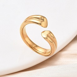 Настоящее золото 18K 304 из нержавеющей стали манжеты кольца, ионное покрытие (ip), ручная полировка, реальный 18 k позолоченный, 4~10.5 мм, внутренний диаметр: 17.4 мм