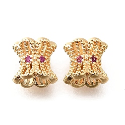 Настоящее золото 18K Латунные микропаве пурпурные кубические циркониевые бусины, без кадмия, без никеля и без свинца, цветок, реальный 18 k позолоченный, 6x6.5 мм, отверстие : 1.2 мм