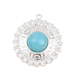 Цветок Синтетические бирюзовые подвески, с 304 установками из нержавеющей стали, серебряный цвет гальваническим, цветок, 34x30.5x6.5 мм, отверстие : 2 мм