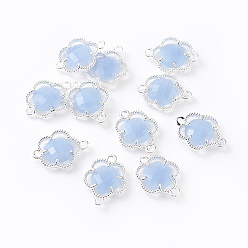 Васильковый Соединители стеклянные ссылки, с фурнитурой Berzel с открытой спиной из экологически чистого сплава, граненые, цветок, серебряный цвет гальваническим, васильковый, 15.5x12x3 мм, отверстие : 1.4 мм