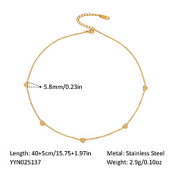 Сердце 304 Женские цепочные ожерелья из нержавеющей стали с микропаве из прозрачных кубических цирконий, реальный 18 k позолоченный, сердце, 15.75 дюйм (40 см)