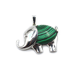Малахит Синтетического малахита подвески, Слон прелести, с металлической фурнитурой с платиновым покрытием, 27x33 мм