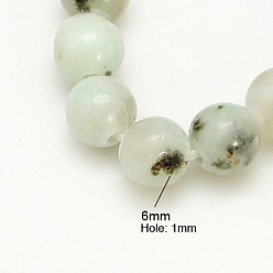 White Natural Sesame Jasper/Kiwi Jasper Beads Strands, Round, White, 6mm, Hole: 1mm; about 65pcs/strand, 15 inch