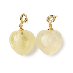 Лимонный Кварц Подвеска в форме сердца из натурального лимонного кварца, с медными застежками, золотые, 24.5~25.5 мм, отверстие : 3 мм