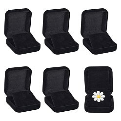 Black Square Velvet Badge Display Boxes, Jewelry Storage Gift Case, Black, 5.8x5.3x2.4cm