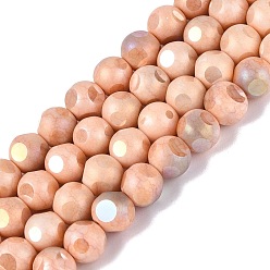 Сэнди Коричневый Нити из непрозрачных стеклянных бусин с эффектом омбре, окрашенные методом гальванического покрытия., круглые, с покрытием AB цвета, граненый(6 граненый), песчаный коричневый, 8~8.5 мм, отверстие : 1~1.2 мм, около 47~48 шт / нитка, 14.17~14.76 дюйм (36~37.5 см)