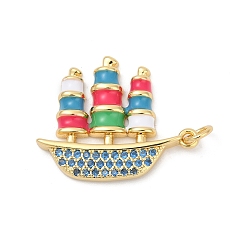Настоящее золото 18K Латунь микропаве фианиты с подвесками из эмали, подвески для лодок, долговечный, без свинца и без кадмия, стойки покрытие, с целью перехода в кольце, реальный 18 k позолоченный, 25.5x20.5x3 мм, отверстие : 3 мм