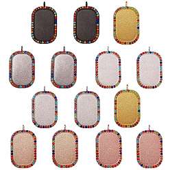 Mixed Color 14Pcs 7 Colors Alloy Big Pendant Cabochon Settings, Plain Edge Bezel Cups, with Rhinestone, Rectangle, Mixed Color, Tray: 23x38mm, 51.5x31x3.5mm, Hole: 4mm, 2pcs/color