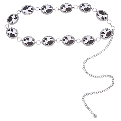 Античный Серебристый & Платиновый 1Овальные цепочки-ремни из сплава и акрила с принтом под коровью шкуру для девушек-ковбоев, белого и черного, старинное серебро и платина, 1380 мм