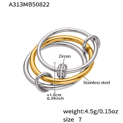 Ring 304 Открытые кольца-манжеты из нержавеющей стали с инкрустацией прозрачными кубическими циркониями, штабелируемые кольца, золотые и нержавеющая сталь цвет, кольцо, размер США 7 (17.3 мм)