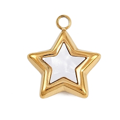 Золотой 304 подвески из синтетических ракушек из нержавеющей стали, звезды прелести, белые, золотые, 16x14x4 мм, отверстие : 1.8 мм
