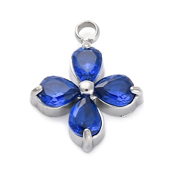 Средно-синий 304 микро нержавеющей стали прокладывать Цирконом подвески, клевер амулеты, светло-синий, 13x10.5x3.5 мм, отверстие : 1.5 мм