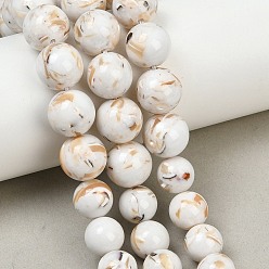 White Synthetic Turquoise and Sea Shell Assembled Graduated Beads Strands, Dyed, Smooth Round, White, 6~12mm, Hole: 1~1.4mm, about 53pcs/strand, 17.32''(44cm)