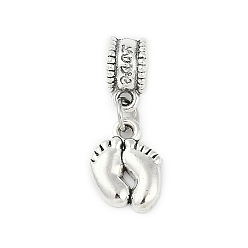 Античное Серебро Подвеска из латуни с покрытием из латуни в европейском стиле, подвески с большим отверстием для ног, без свинца и без кадмия, античное серебро, 24 мм, отверстие : 4.5 мм