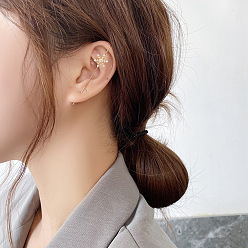 Снежинка Латунные серьги-манжеты из прозрачного кубического циркония, золотые, снежинка, 63 мм