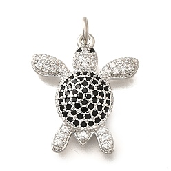 Платина Латунные микро проложить кубического циркония подвески, без кадмия и без свинца, прелести морской черепахи, с целью перехода в кольце, платина, 21.5x18.5x4 мм, отверстие : 3 мм