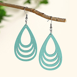 Бирюза Серьги-подвески в форме капли из полого дерева, платина, бирюзовые, 77x34 мм