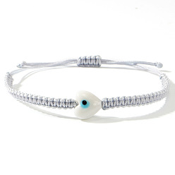 Белый Браслеты из бисера и стеклянных бусин в стиле бохо, регулируемые браслеты из волоконного шнура для женщин, сердце с сглаза, белые, внутренний диаметр: 11 дюйм (28 см)