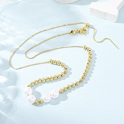 Настоящее золото 18K Ожерелья с круглыми бусинами из латуни и искусственного жемчуга ABS, регулируемые, с застежкой-ползунком, долговечный, стойки покрытие, без свинца и без кадмия, белые, реальный 18 k позолоченный, 18-1/8 дюйм (46 см)