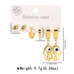 Белый 3 пары 304 комплекты серег из нержавеющей стали с эмалью от сглаза и хамсой, золотые, белые, 38x16мм и 14x3мм и 6мм