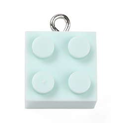 Светло-голубой Подвески из смолы, с железной платиной петлей, игрушечные кирпичи, светло-голубой, 21x15.5x11 мм, отверстие : 2.6 мм