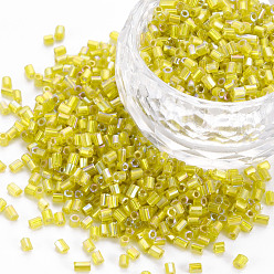 Темный Хаки Стеклярус, серебряная подкладка цвета радуги, Темный хаки, 2.5~3x2 мм, отверстие : 0.9 мм, Около 15000 шт / фунт