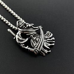 Нержавеющая Сталь Цвет Винтажные мужские ожерелья из нержавеющей стали с подвеской в виде жнеца, цвет нержавеющей стали
