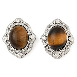 Тигровый глаз Естественные тигровые глазные многожильные звенья, цветок, с латунными микро проложить кубических выводы циркония, стойки покрытие, без свинца и без кадмия, 21x17.5x9.5 мм, отверстие : 1.8 мм