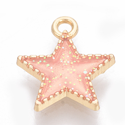 Pink Сплав эмали прелести, звезда, золотые, розовые, 15x13x2 мм, отверстие : 1 мм