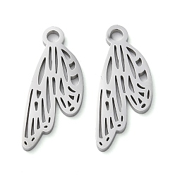 Нержавеющая Сталь Цвет Не тускнеющие 304 подвески из нержавеющей стали, ручная полировка, прелести крыльев, цвет нержавеющей стали, 17.5x8x1 мм, отверстие : 1.6 мм