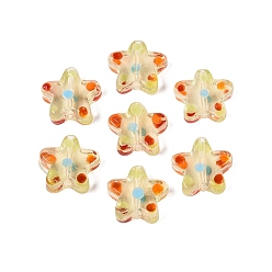 Pale Goldenrod Handmade Lampwork Beads Strands, Star & Polka Dot, Pale Goldenrod, 16~17.5x17~18x5.5~7.5mm, Hole: 1~1.6mm, about 30~35pcs/strand, 18.11~20.87 inch(46~53cm)