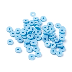 Light Sky Blue Eco-Friendly Handmade Polymer Clay Beads, Disc/Flat Round, Heishi Beads, Light Sky Blue, 4x1mm, Hole: 1mm, about 380~400pcs/strand, 17.7 inch