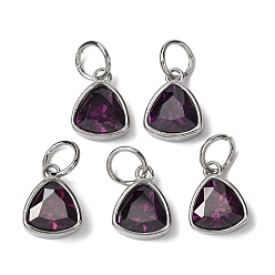 Сливовый 304 из нержавеющей стали кубического циркония кулон, треугольные, цвет нержавеющей стали, слива, 12.5x9.5x5 мм, отверстие : 5 мм